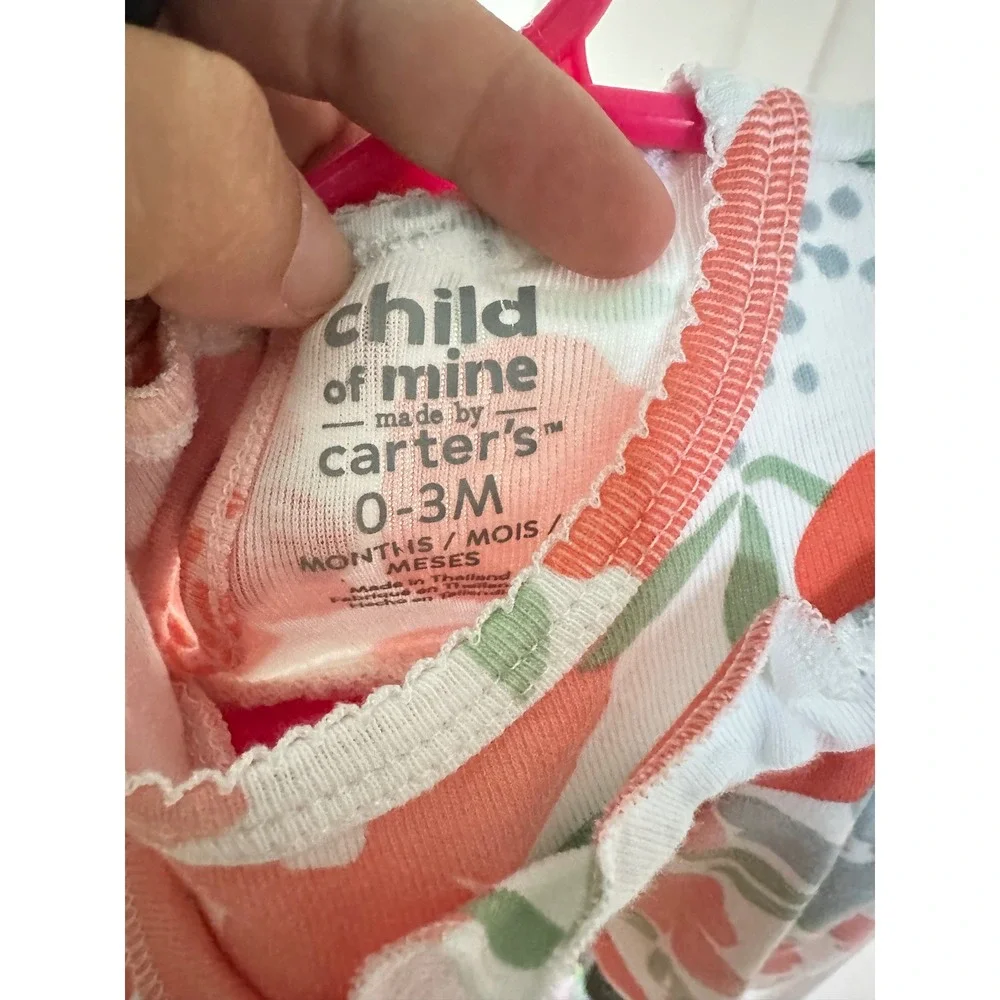 Child of Mine by Carters‎ Baby Girls Floral Bodysuit Dress Peach Blue 0-3M
